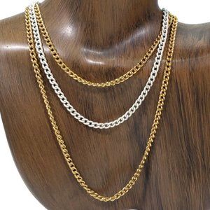 Multi Strand Gold Tone White Chain Necklace 22"